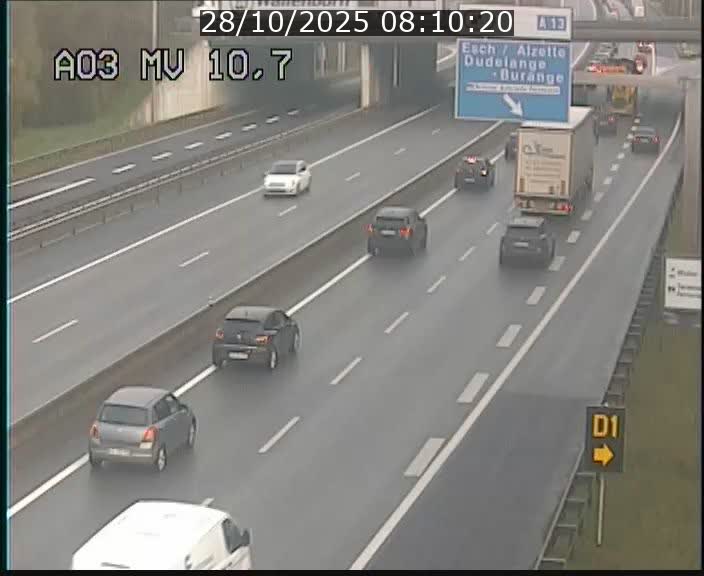 Traffic live webcam Luxembourg Croix de Bettembourg - A3 - BK 10.7 - direction France