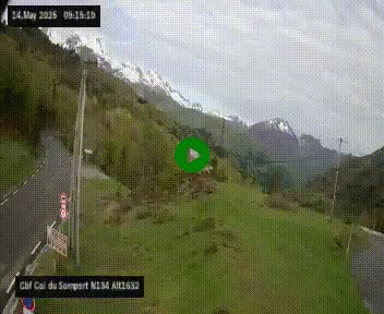 Webcam au col du Somport, côté français, sur la N134, dans les Pyrénées, en direction de l'Espagne, à 1632 mètres d'altitude