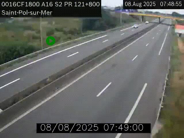 Webcam autoroute A16 à proximité de Dunkerque, à hauteur de la sortie Saint-Pol-sur-Mer. Vue orientée vers Calais