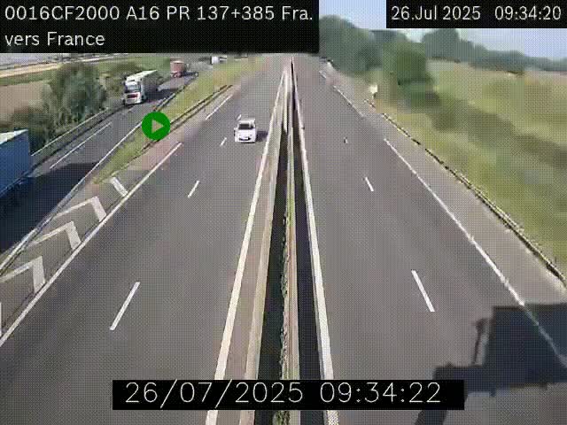 Webcam à la frontière franco-belge au niveau de Bray-Dunes/De-Panne sur l'autoroute A16. Vue orientée vers Calais