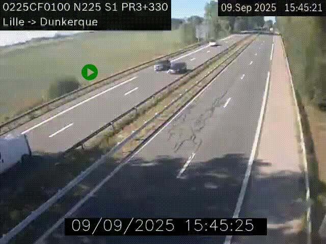 Webcam autoroute A25 (N225) à hauteur de Bergues (Bierne). Vue orientée vers Dunkerque.