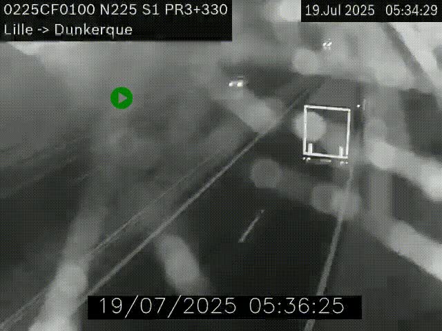 Webcam autoroute A25 (N225) à hauteur de Bergues (Bierne). Vue orientée vers Dunkerque.
