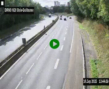 Webcam routière à hauteur de Bois-Guillaume en périphérie de Rouen. Vue orientée vers Rouen