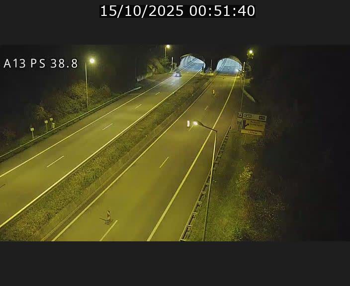 Webcam autoroute A13 à l'entrée ouest du tunnel Markusbierg à Schengen. Vue orientée vers Mondorf-les-Bains