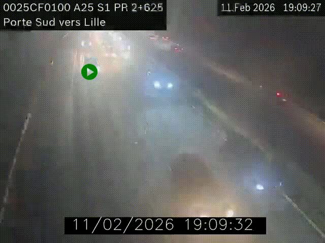 Webcam autoroute A25 sur le périphérique de Lille à hauteur de Lille-Sud et la sortie 3 Faches-Thumesnil. Vue orientée vers Lille-Centre.
