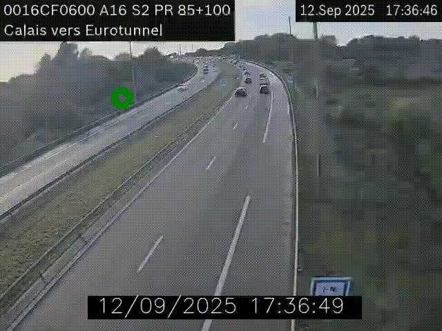 Webcam A16 à Calais en direction du Tunnel sous la Manche (Eurotunnel)