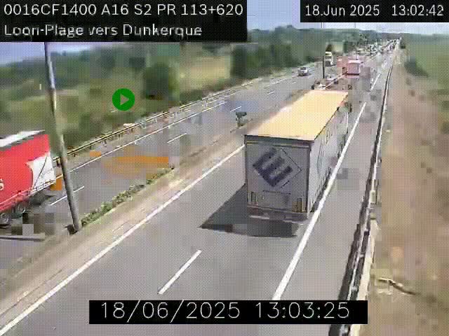 Webcam autoroute A16 à hauteur de Loon-Plage. Vue orientée vers Dunkerque et la Belgique.