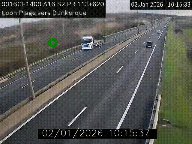 Webcam autoroute A16 à hauteur de Loon-Plage. Vue orientée vers Dunkerque et la Belgique.