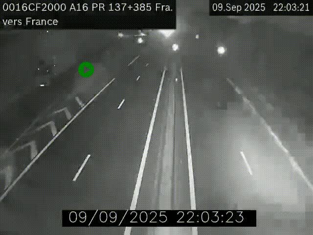 Webcam à la frontière franco-belge au niveau de Bray-Dunes/De-Panne sur l'autoroute A16. Vue orientée vers Calais