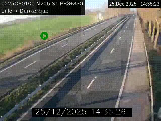 Webcam autoroute A25 (N225) à hauteur de Bergues (Bierne). Vue orientée vers Dunkerque.