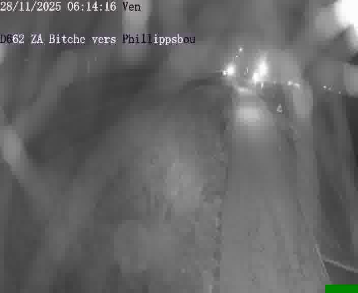 Caméra de trafic sur D662 (France) à Bitche, orientée vers Phillippsbourg, permettant d’évaluer fluidité, incidents et densité automobile.