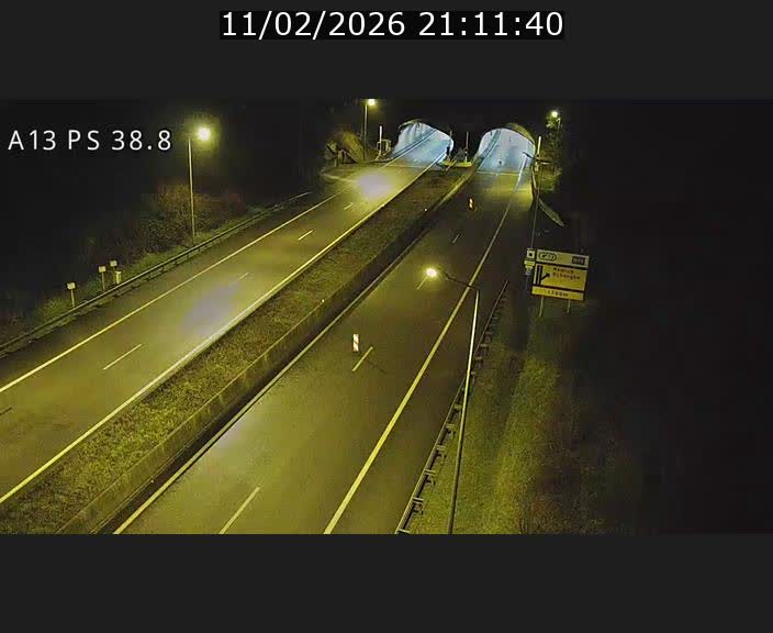 Webcam autoroute A13 à l'entrée ouest du tunnel Markusbierg à Schengen. Vue orientée vers Mondorf-les-Bains