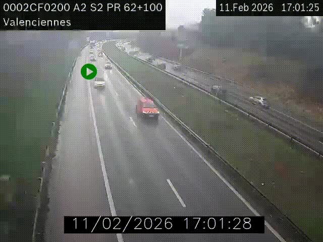 Webcam autoroute A2 à Valenciennes. Vue orientée vers Maubeuge et Mons (Belgique)
