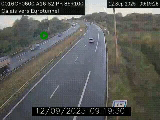Webcam A16 à Calais en direction du Tunnel sous la Manche (Eurotunnel)