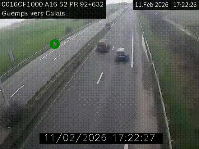 Webcam A16 juste après l'aire de repos d'Offekerque à Guemps. Vue orientée vers Calais