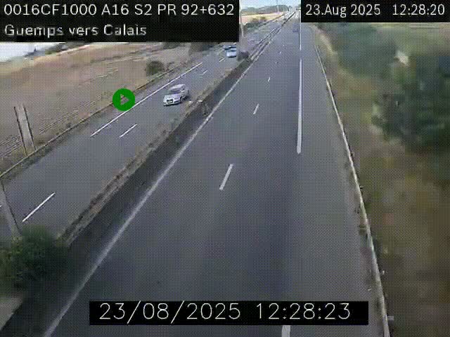 Webcam A16 juste après l'aire de repos d'Offekerque à Guemps. Vue orientée vers Calais