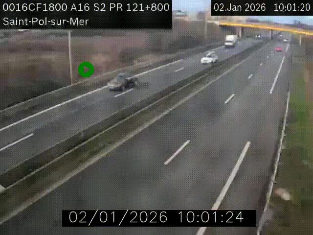 Webcam autoroute A16 à proximité de Dunkerque, à hauteur de la sortie Saint-Pol-sur-Mer. Vue orientée vers Calais