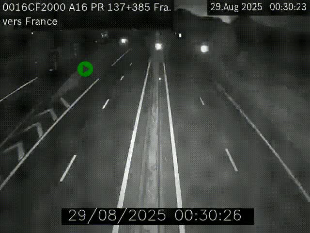 Webcam à la frontière franco-belge au niveau de Bray-Dunes/De-Panne sur l'autoroute A16. Vue orientée vers Calais