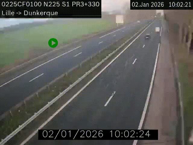 Webcam autoroute A25 (N225) à hauteur de Bergues (Bierne). Vue orientée vers Dunkerque.