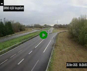 Webcam autoroute A150 à hauteur de La Vaupalière en périphérie de Rouen. Vue orientée vers Rouen