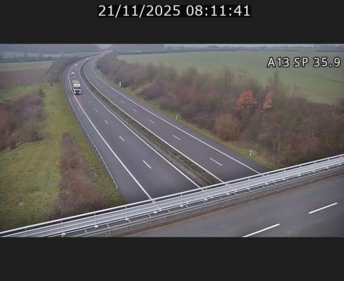 Webcam trafic sur A13 à l'entrée ouest du tunnel Markusbierg à Remerschen. Vue orientée vers Mondorf-les-Bains.