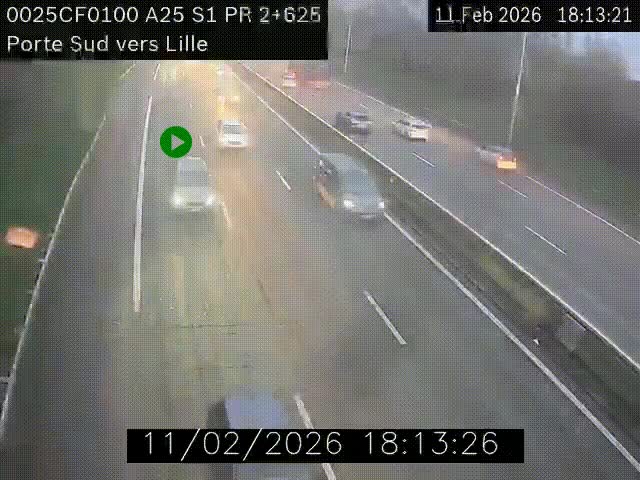 Webcam autoroute A25 sur le périphérique de Lille à hauteur de Lille-Sud et la sortie 3 Faches-Thumesnil. Vue orientée vers Lille-Centre.