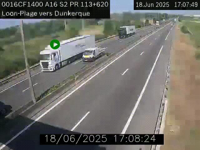 Webcam autoroute A16 à hauteur de Loon-Plage. Vue orientée vers Dunkerque et la Belgique.