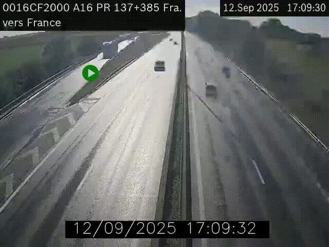 Webcam à la frontière franco-belge au niveau de Bray-Dunes/De-Panne sur l'autoroute A16. Vue orientée vers Calais