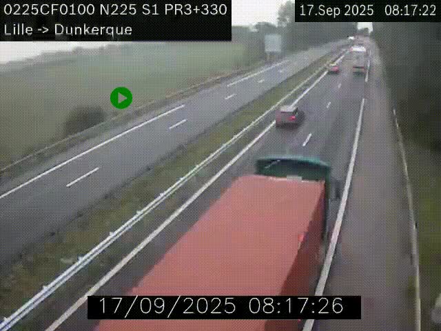 Webcam autoroute A25 (N225) à hauteur de Bergues (Bierne). Vue orientée vers Dunkerque.