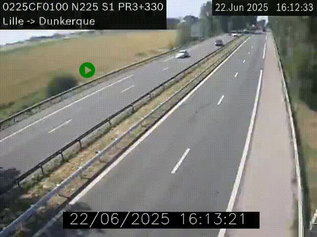 Webcam autoroute A25 (N225) à hauteur de Bergues (Bierne). Vue orientée vers Dunkerque.