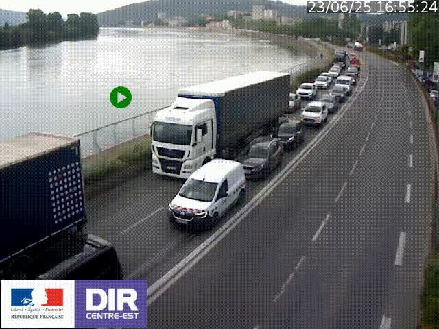Webcam sur le quai Parjot à Vienne, aux Portes de Lyon, sur la Nationale 7, à la jonction avec le boulevard du Rhône-nord (D1407), caméra orientée vers Lyon