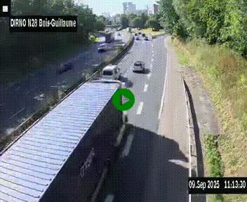 Webcam routière à hauteur de Bois-Guillaume en périphérie de Rouen. Vue orientée vers Rouen