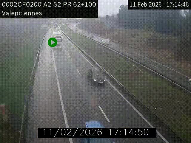Webcam autoroute A2 à Valenciennes. Vue orientée vers Maubeuge et Mons (Belgique)
