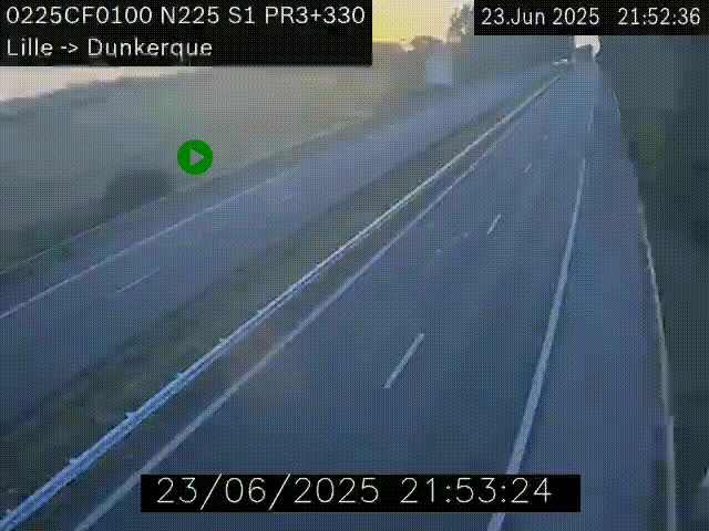 Webcam autoroute A25 (N225) à hauteur de Bergues (Bierne). Vue orientée vers Dunkerque.