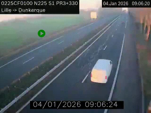 Webcam autoroute A25 (N225) à hauteur de Bergues (Bierne). Vue orientée vers Dunkerque.