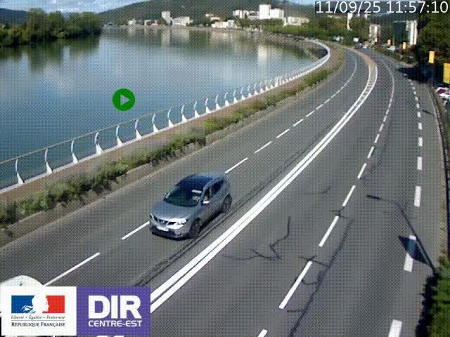 Webcam sur le quai Parjot à Vienne, aux Portes de Lyon, sur la Nationale 7, à la jonction avec le boulevard du Rhône-nord (D1407), caméra orientée vers Lyon