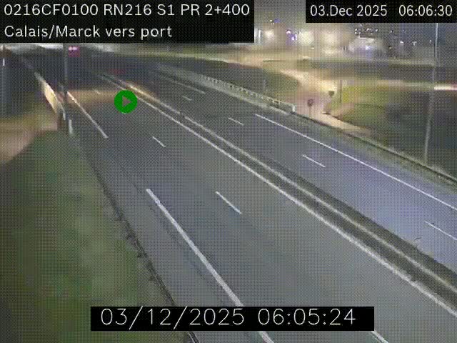 Webcam à Calais sur A216 (N216) en direction du port (harbour) de Calais.