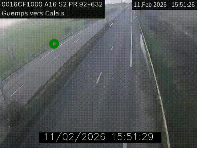 Webcam A16 juste après l'aire de repos d'Offekerque à Guemps. Vue orientée vers Calais