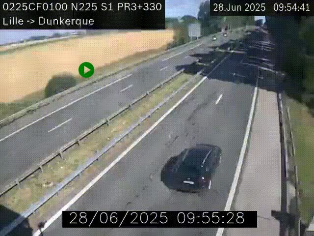 Webcam autoroute A25 (N225) à hauteur de Bergues (Bierne). Vue orientée vers Dunkerque.