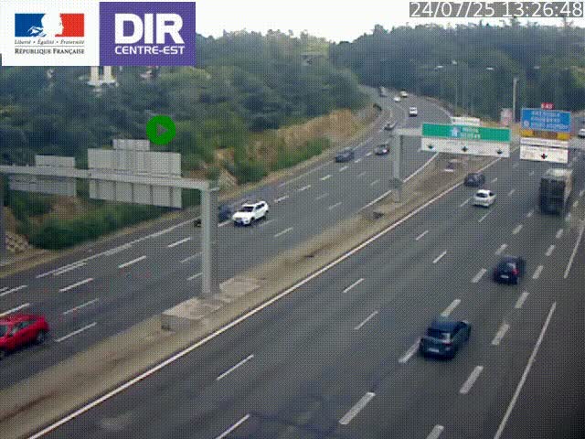 Caméra de circulation routière sur le boulevard périphérique Laurent Bonnevay de Lyon (D383) à hauteur de Bron, avant la jonction avec l'A43. Vue orientée vers l'échangeur