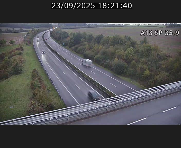 Webcam trafic sur A13 à l'entrée ouest du tunnel Markusbierg à Remerschen. Vue orientée vers Mondorf-les-Bains.