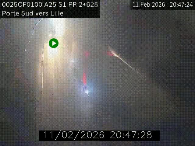 Webcam autoroute A25 sur le périphérique de Lille à hauteur de Lille-Sud et la sortie 3 Faches-Thumesnil. Vue orientée vers Lille-Centre.