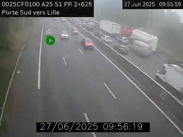 Webcam autoroute A25 sur le périphérique de Lille à hauteur de Lille-Sud et la sortie 3 Faches-Thumesnil. Vue orientée vers Lille-Centre.