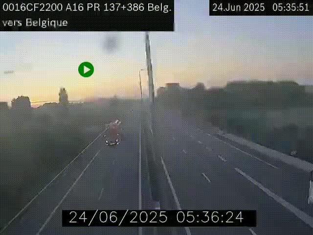Webcam à la frontière franco-belge au niveau de Bray-Dunes/De-Panne sur l'autoroute A16. Vue orientée vers la Belgique