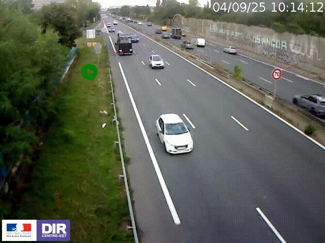 Webcam à Bron sur l'A43 à la jonction avec le boulevard périphérique de Lyon (D383). Vue orientée vers Lyon