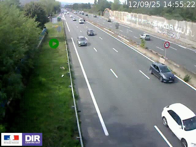 Webcam à Bron sur l'A43 à la jonction avec le boulevard périphérique de Lyon (D383). Vue orientée vers Lyon