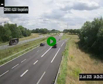 Webcam autoroute A150 à hauteur de La Vaupalière en périphérie de Rouen. Vue orientée vers Rouen