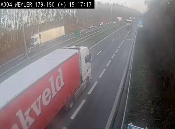 Webcam entre la sortie Arlon et la sortie Weyler sur l'E411. Vue orientée vers Luxembourg