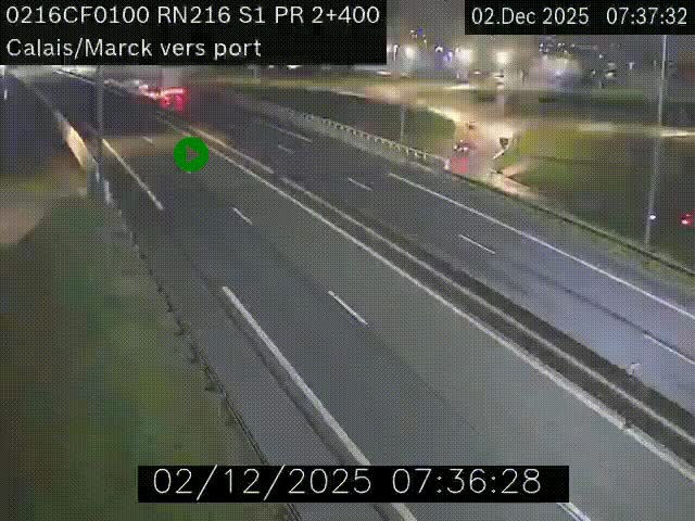 Webcam à Calais sur A216 (N216) en direction du port (harbour) de Calais.