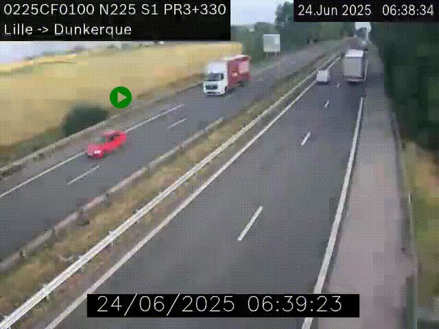 Webcam autoroute A25 (N225) à hauteur de Bergues (Bierne). Vue orientée vers Dunkerque.